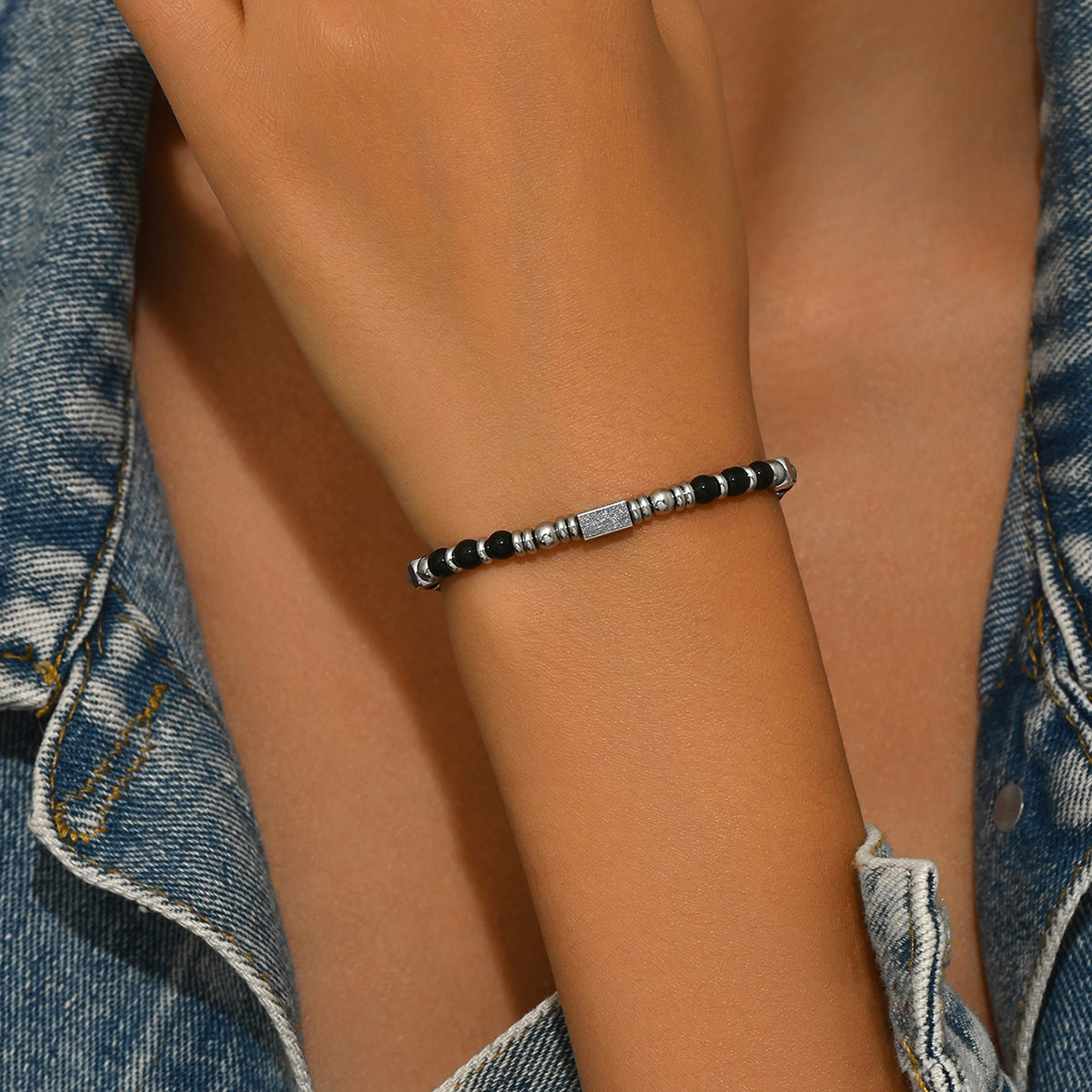 Pulsera de piedra natural estilo retro geométrico de nicho