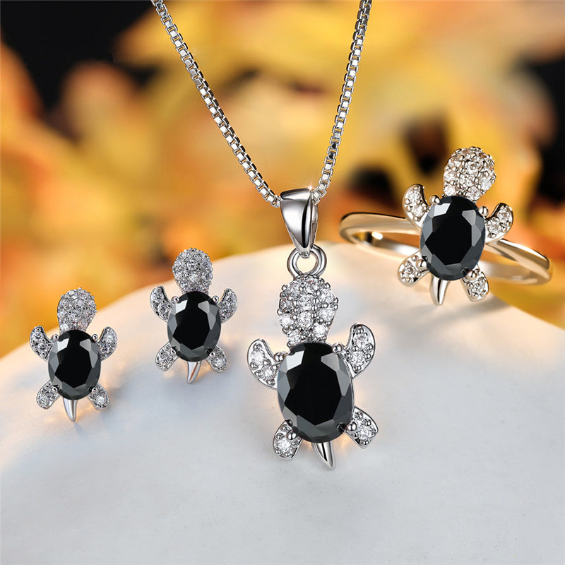 Mode Oval Zirkon Anhänger Schildkrötenform Halsketten mit Regenbogenstein Mehrfarbige Tierhalskette Schmuck für Damen und Kinder