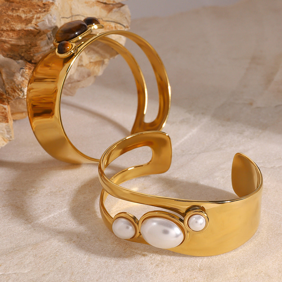 Armreif aus Naturstein, Titanstahl, Hand Schmuck