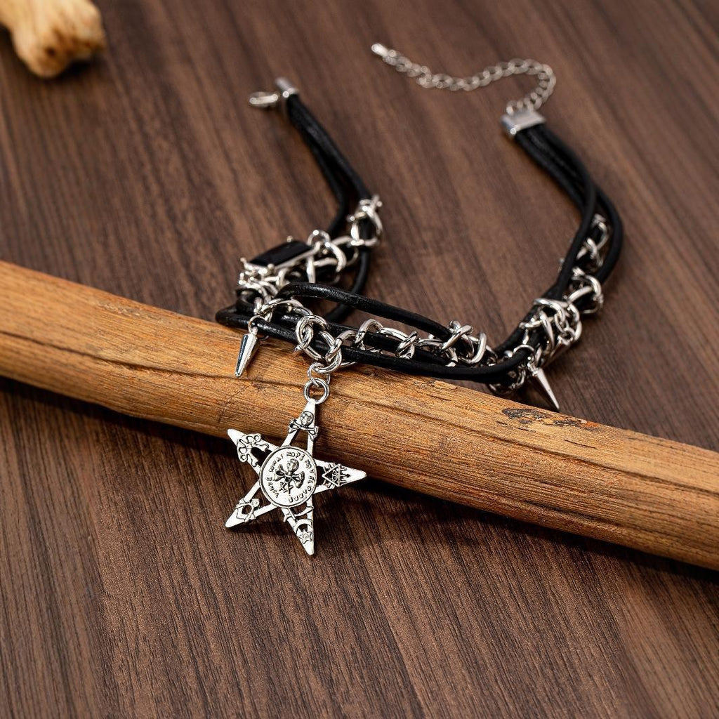 Y2k Nieten Totenkopf Sterne Anhänger Halsketten Hot Girls Gothic Punk Nischen Design Sweet Cool Trendy Modeschmuck Accessoires
