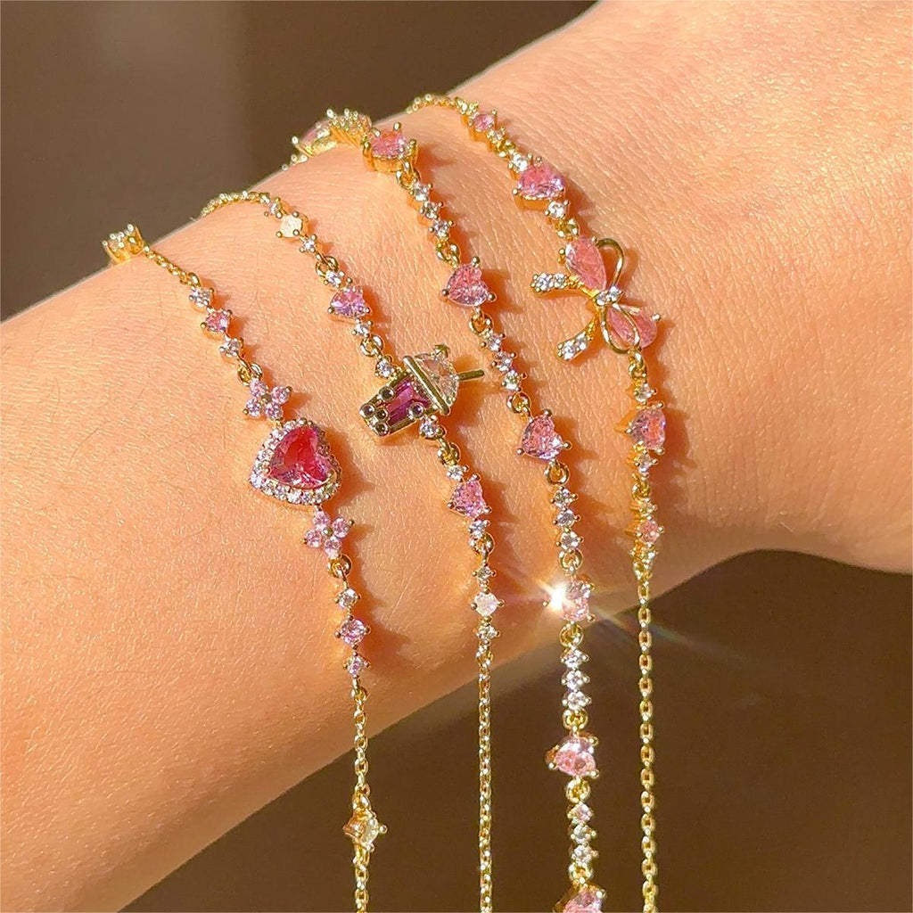Pulsera de cadena con diamantes de imitación de corazón de lazo dulce Y2K Ins para el Día de San Valentín