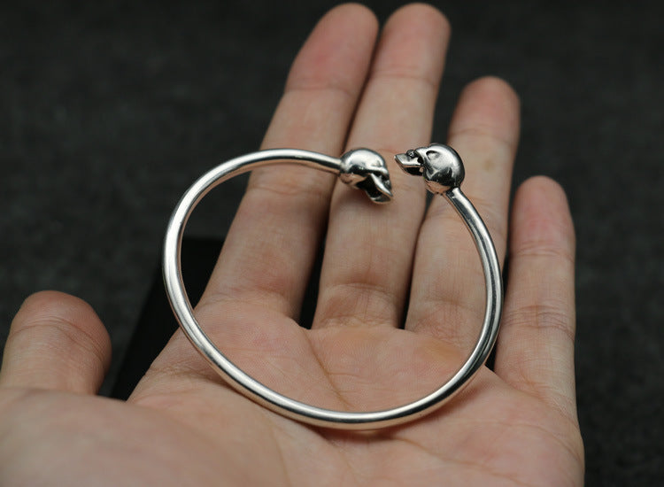 925 Sterling Silver Vintage Distressed Punk Double Skull Personalized Bracelet