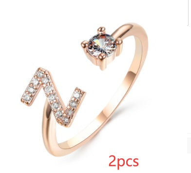 Nuevo Diseño Anillo Ajustable con Letra Inicial 26 Joyería de Moda para Mujeres Joyería Simple y Elegante