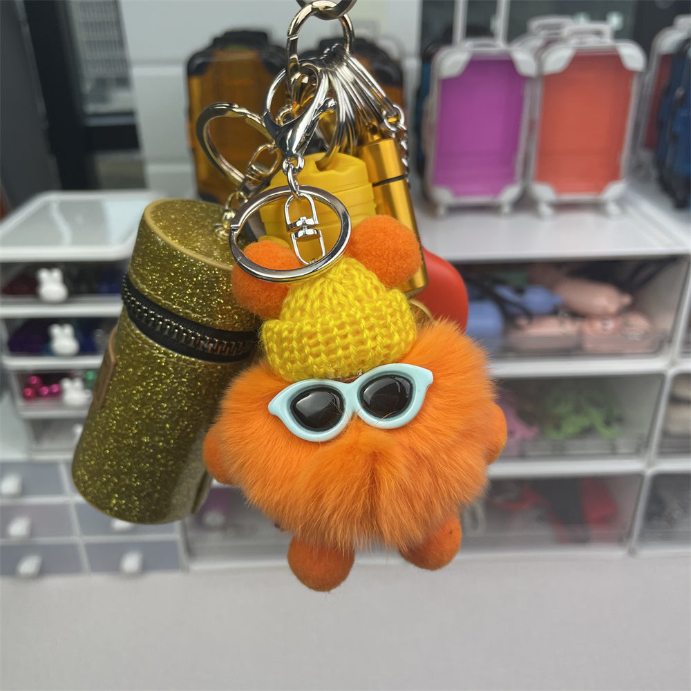 Bolsa de Lápiz Labial con Bola de Pelo, Pulsera, Llavero, Set de Pulseras