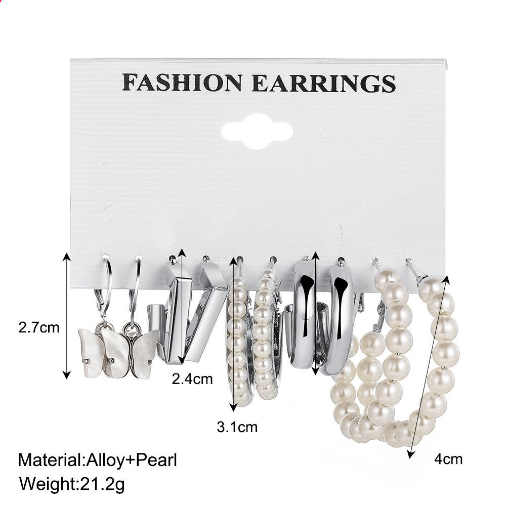 Pendientes de aro de perlas de acrílico con mariposa de gran venta