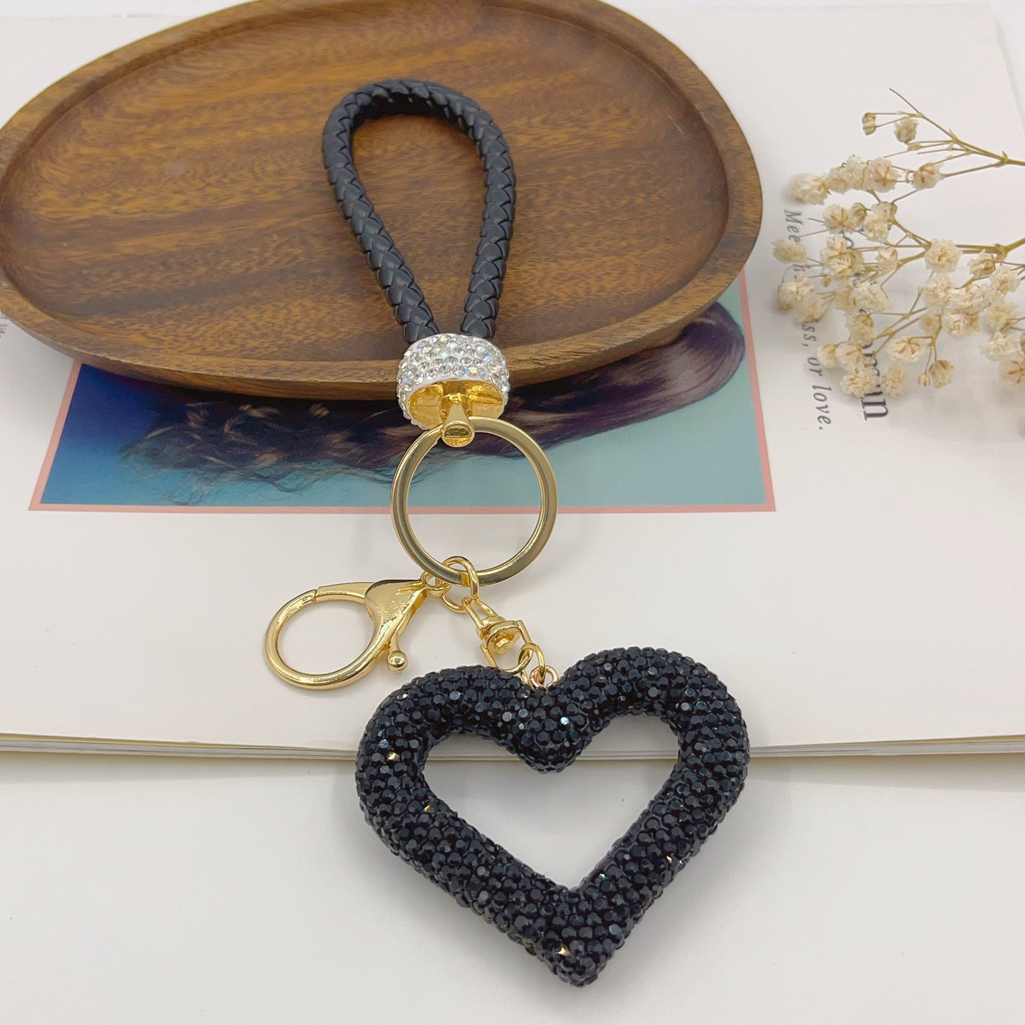 Llavero de Corazón Hueco de Cuerda de Cuero y Arcilla Polimérica, Colgante Lindo de Gama Alta para Bolsos, DIY Creativo, Pequeño Colgante Terminado al por Mayor