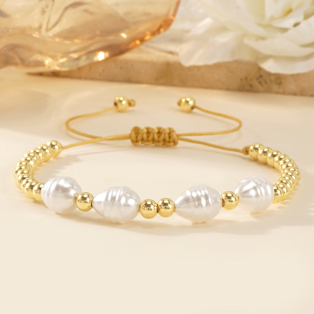 Pulsera de Perlas y Diamantes con Hilo Blanco