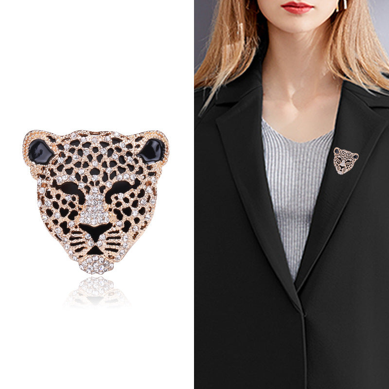 Vintage Mode Strass Leopardkopf Legierung Brosche