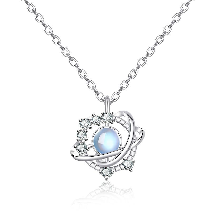 Moonstone Planet Necklace Female Rhinestone Niche Pendant Clavicle Chain