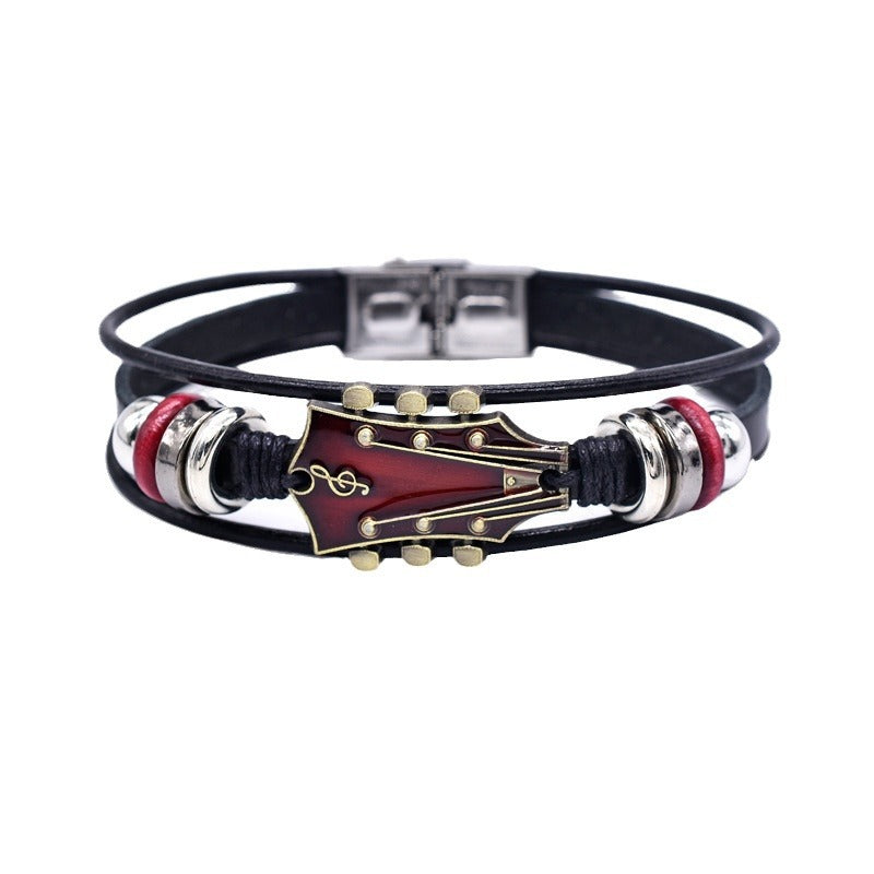 Europäische und amerikanische Zinklegierungs-Musikgitarren-Lederarmband