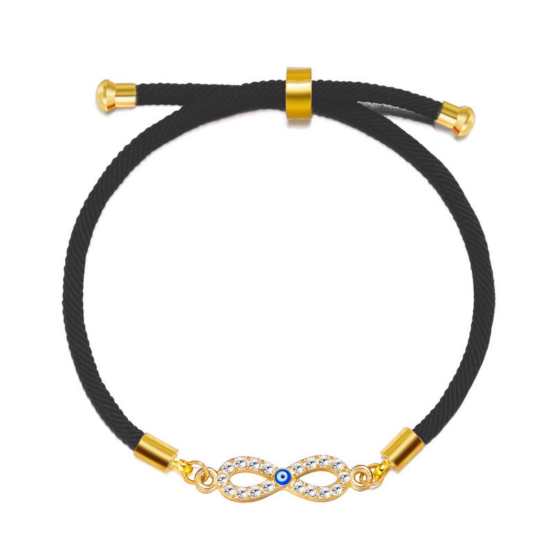 Evil Blue Eyes Alloy Oil Dripping Devil's Eye Diamond-embedded Pull Bracelet