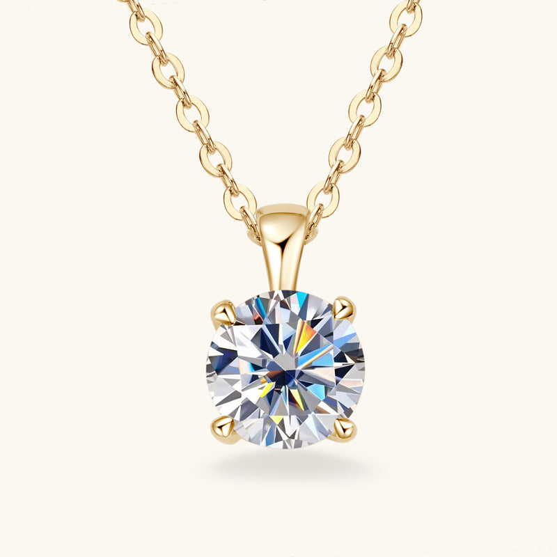 Klassische vierzackige Diamantkette, hochwertig 925 versilbert, 18 Karat vergoldeter Anhänger