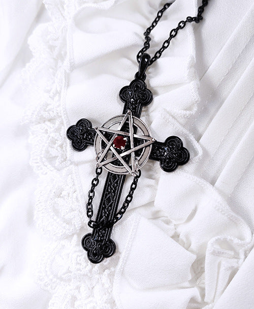 Collar gótico oscuro de cruz y pentagrama satánico