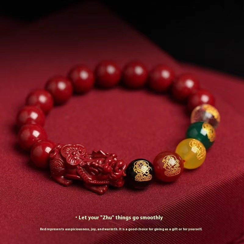 Lila Goldsand Fünf-Wege-Glück Natürliches Zinnoberarmband