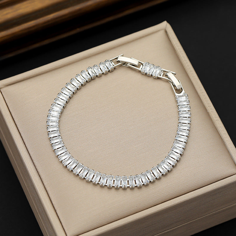 Rectangular Zircon Bracelet Extended Buckle Adjustable Length Tennis Chain