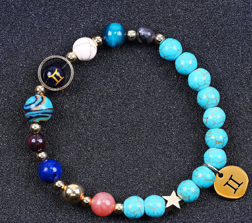 Pulsera de Cuentas de Turquesa de 8 mm con Diseño de Doce Constelaciones