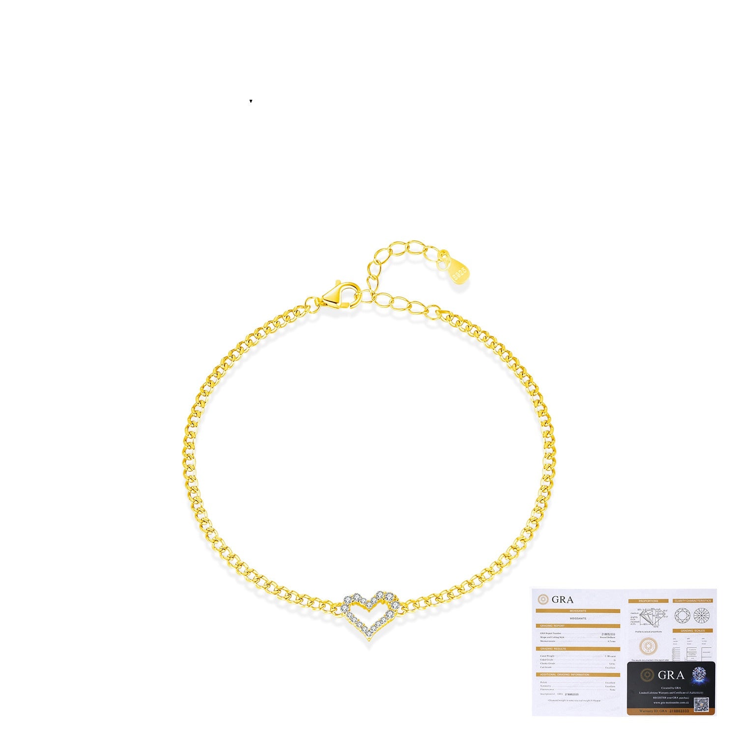 Moissanite S925 Sterling Silver Diamond Irregular Heart Bracelet