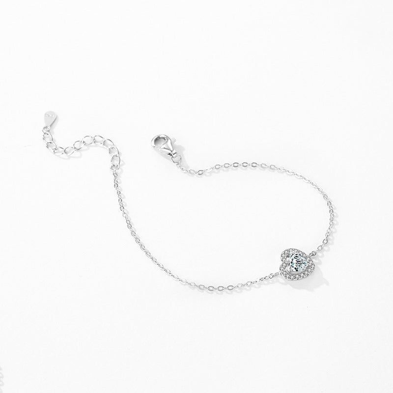 Damen S925 Sterlingsilber Romantische Liebe Künstlicher Diamant Dünnes Armband