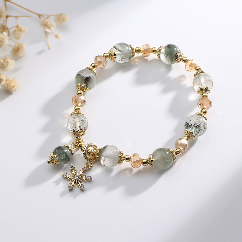 Pulsera de cristal natural de chorita para mujer con colgante de copo de nieve
