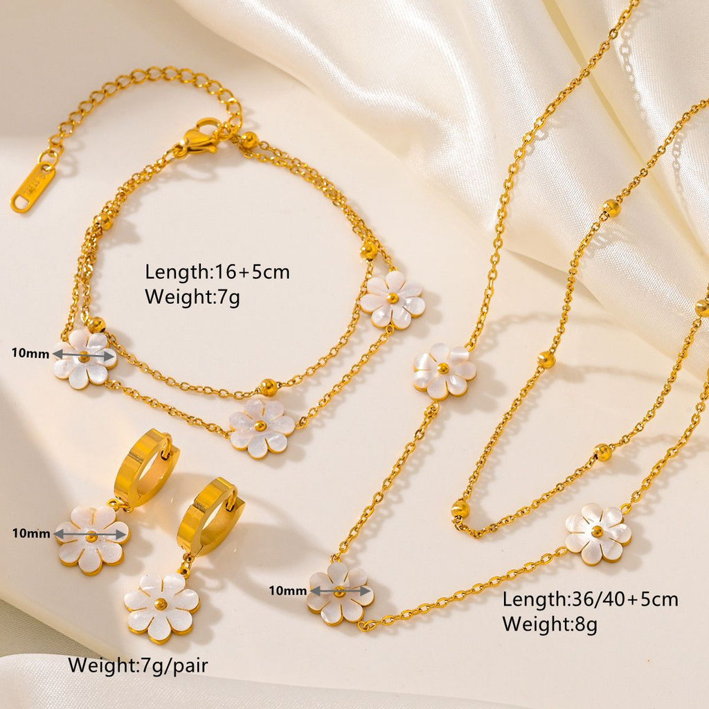 Modeschmuck Edelstahl Blumen Gänseblümchen-Halskette Doppellagige Halskette Ohrringe Schmuckset