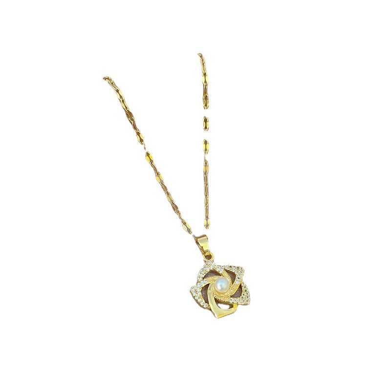 Leichte Luxus-Halskette mit Vollbesatz aus Mikro-Zirkonia-Perlen und drehbarer Blume