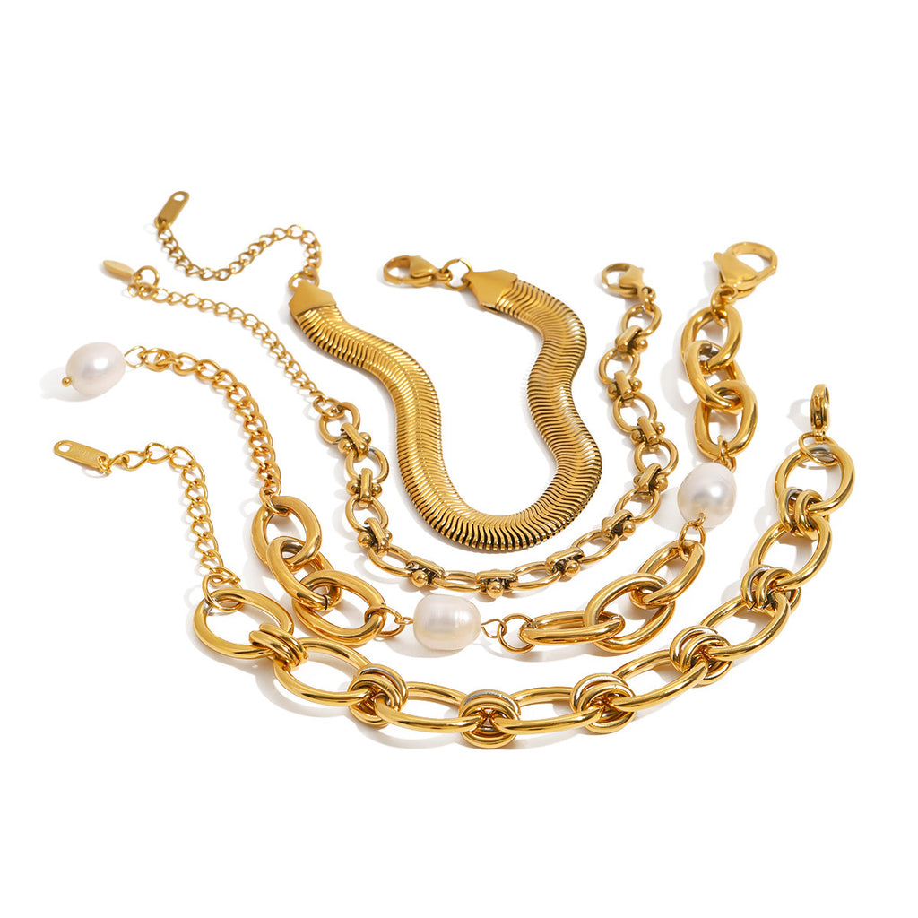 Damen-Armband aus Edelstahl mit Goldperle