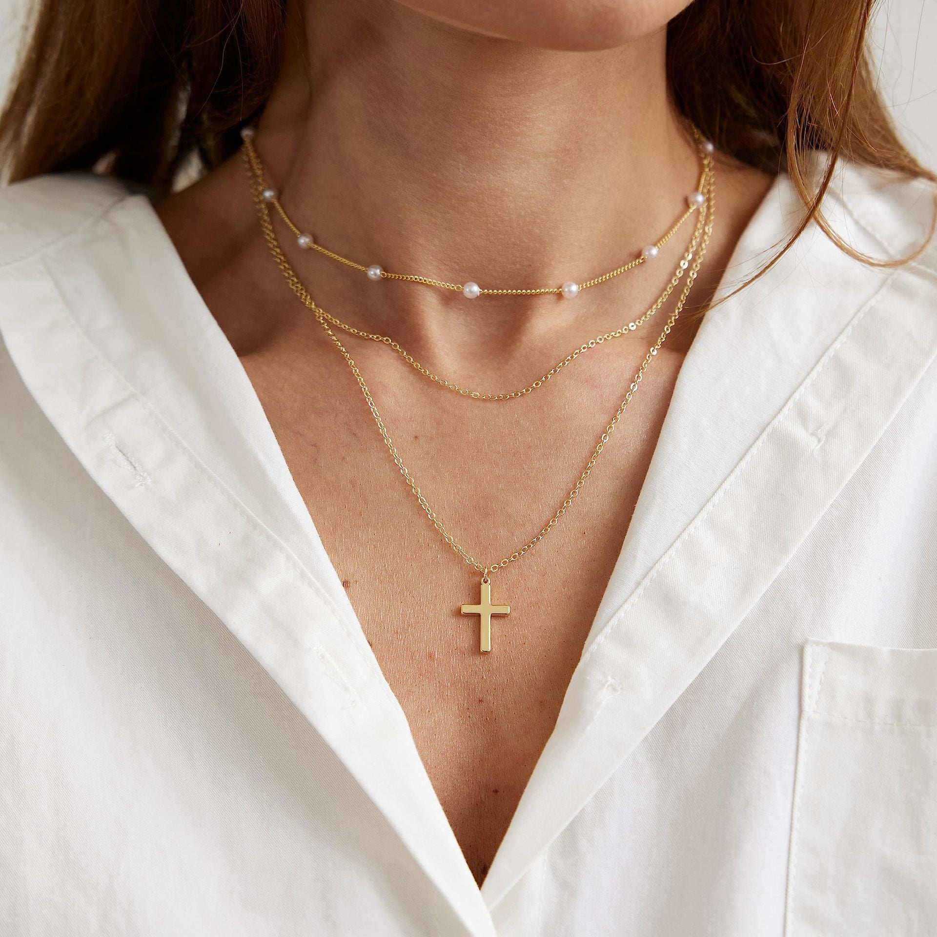 Europa und die Vereinigten Staaten Exquisites Layered Necklace Damen Schlangenknochenkette Büroklammer Figaro Kette Halskette Set