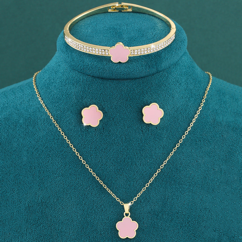 Glücksbringer Fünfblättrige Blume Dreiteiliges Schmuckset