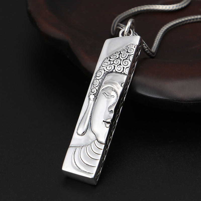 Thai-Silber Hoh Halbe Anita Buddha Gesichtsanhänger Lange Silbermedaille