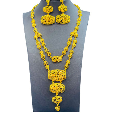 Traje de joyas de oro, collar, pulsera, pendientes y anillo de boda nupcial árabe