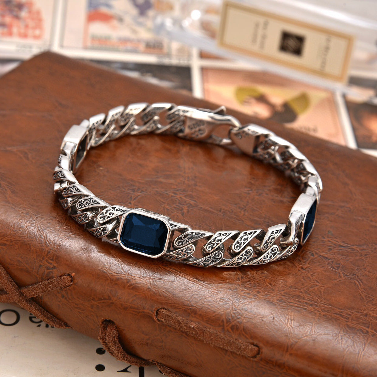 Pulsera de cadena con diseño de Tangcao con incrustaciones de diamante, ancho de 9 mm, para hombre y mujer