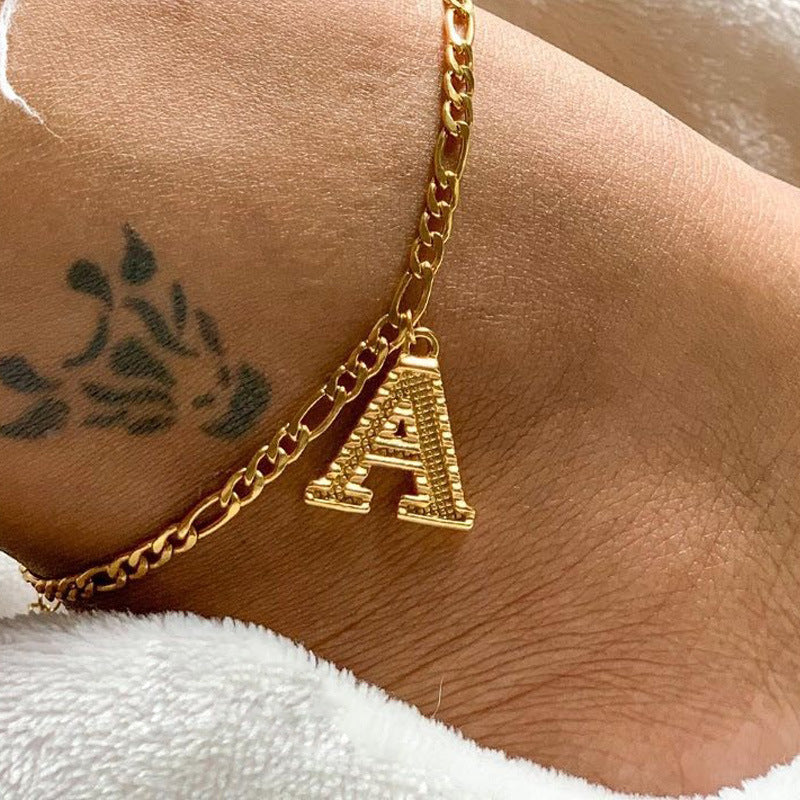 Tobillera con letras inglesas incrustadas de diamantes brillantes para mujer