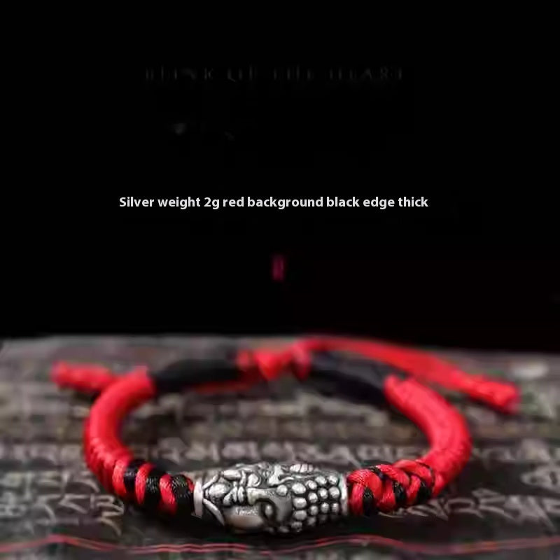 Pulsera de hombre de plata de ley con cuerda roja trenzada