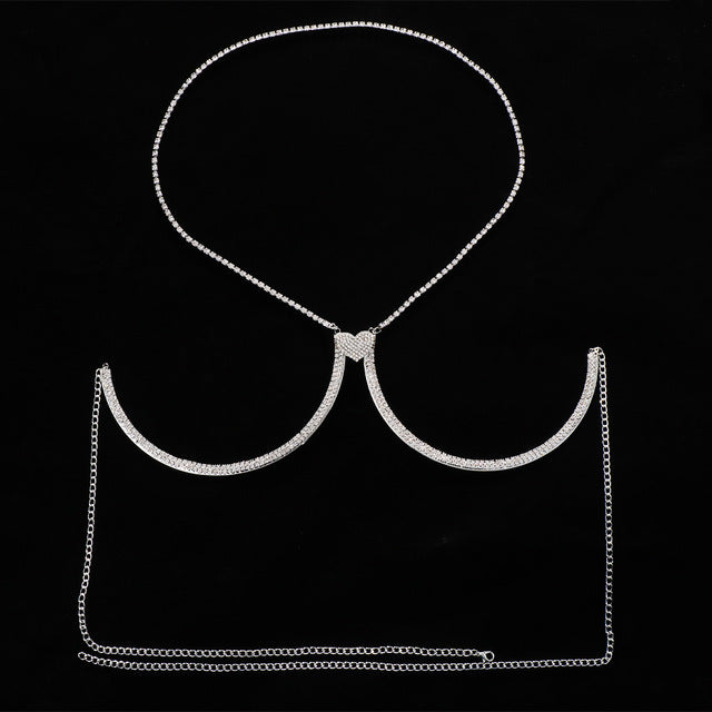 Cadena de cuerpo con diamantes de imitación tipo halter para playa, joyería, discoteca, cofre de amor