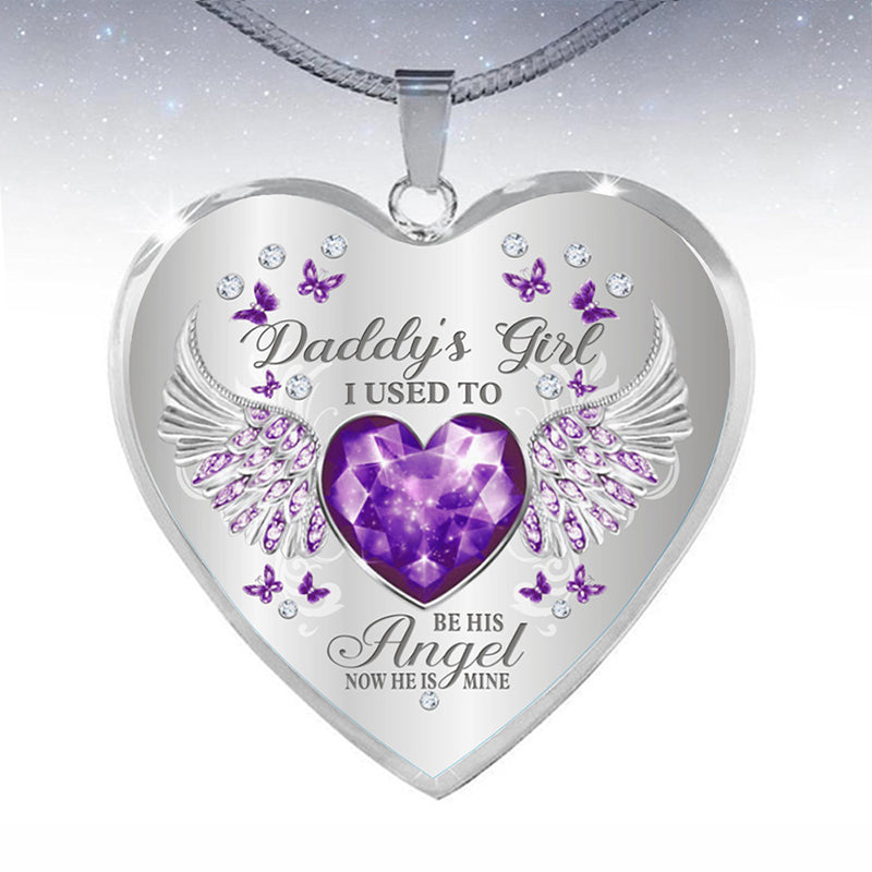 Collar de epoxy con colgante de corazón y alas de ángel con piedra de nacimiento de 12 colores