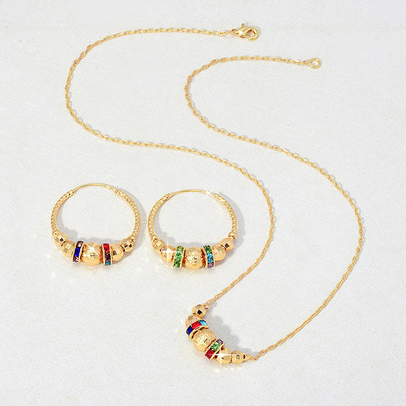 Bunter Perlen-Schmuck, lichtechtes Halsketten-Ohrring-Zweiteiler-Set