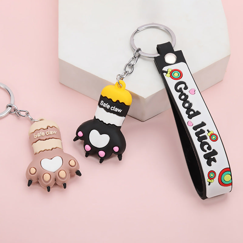 Llavero Estéreo Creativo con Garra de Gato de Dibujos Animados y Corazón de Chica