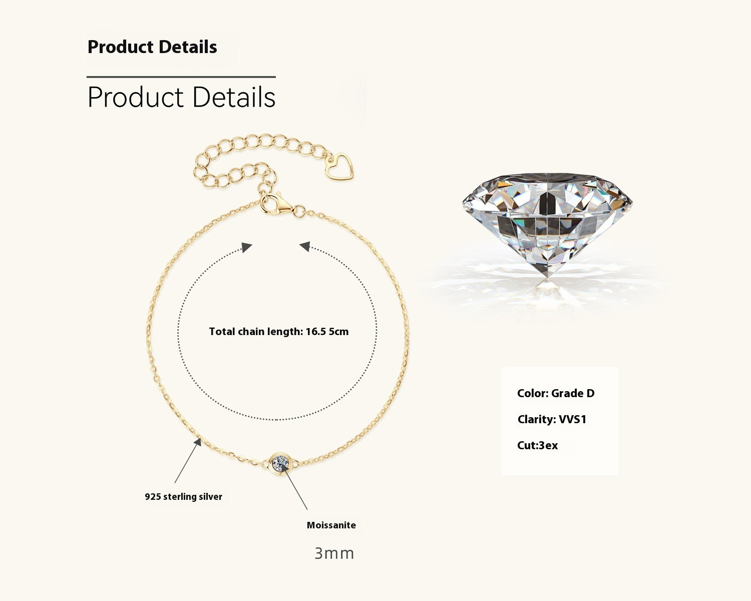 Moissanite Trendy Cool Bracelet Niche High-grade Sterling Silver Hand Jewelry