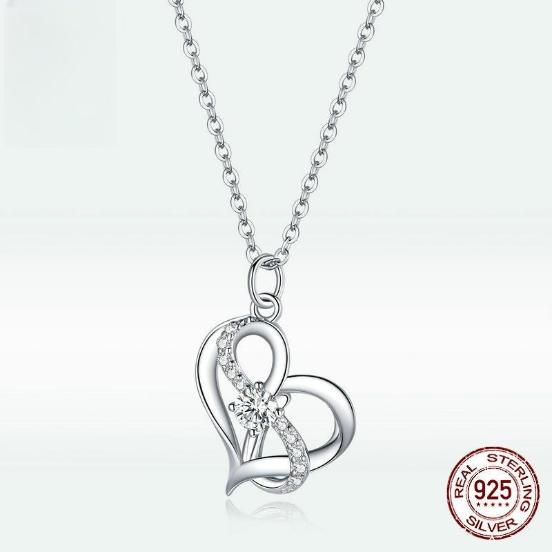 Herzförmige Hohl-Halskette mit Zirkonia-Einlage aus S925 Silber