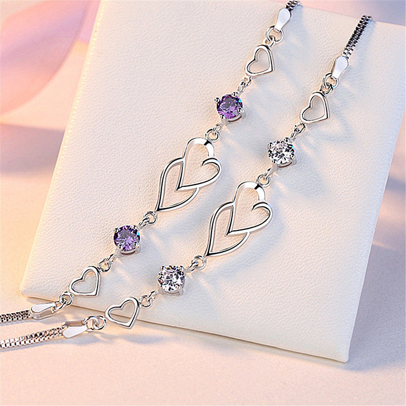 Weißes Kupfer versilbertes herzförmiges Armband Herz an Herz Diamant