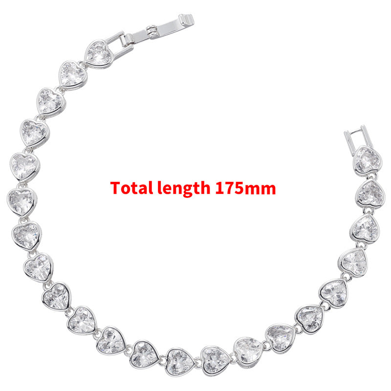 Women's Fashion Casual Fully Jeweled Loving Heart Bracelet Necklace