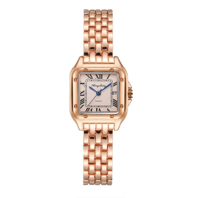 Reloj de cuarzo para pareja con diseño simple cuadrado de acero inoxidable a la moda