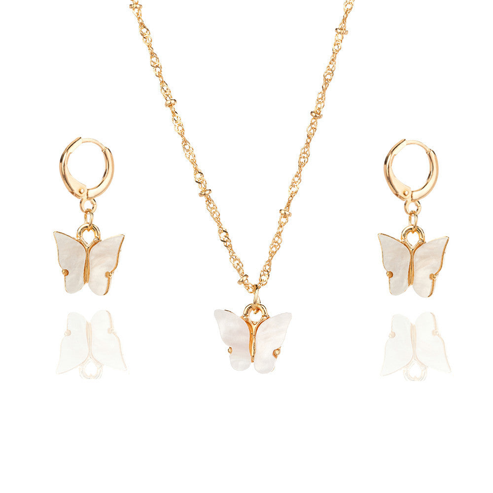 Color Acrylic Butterfly Earrings And Necklace Set