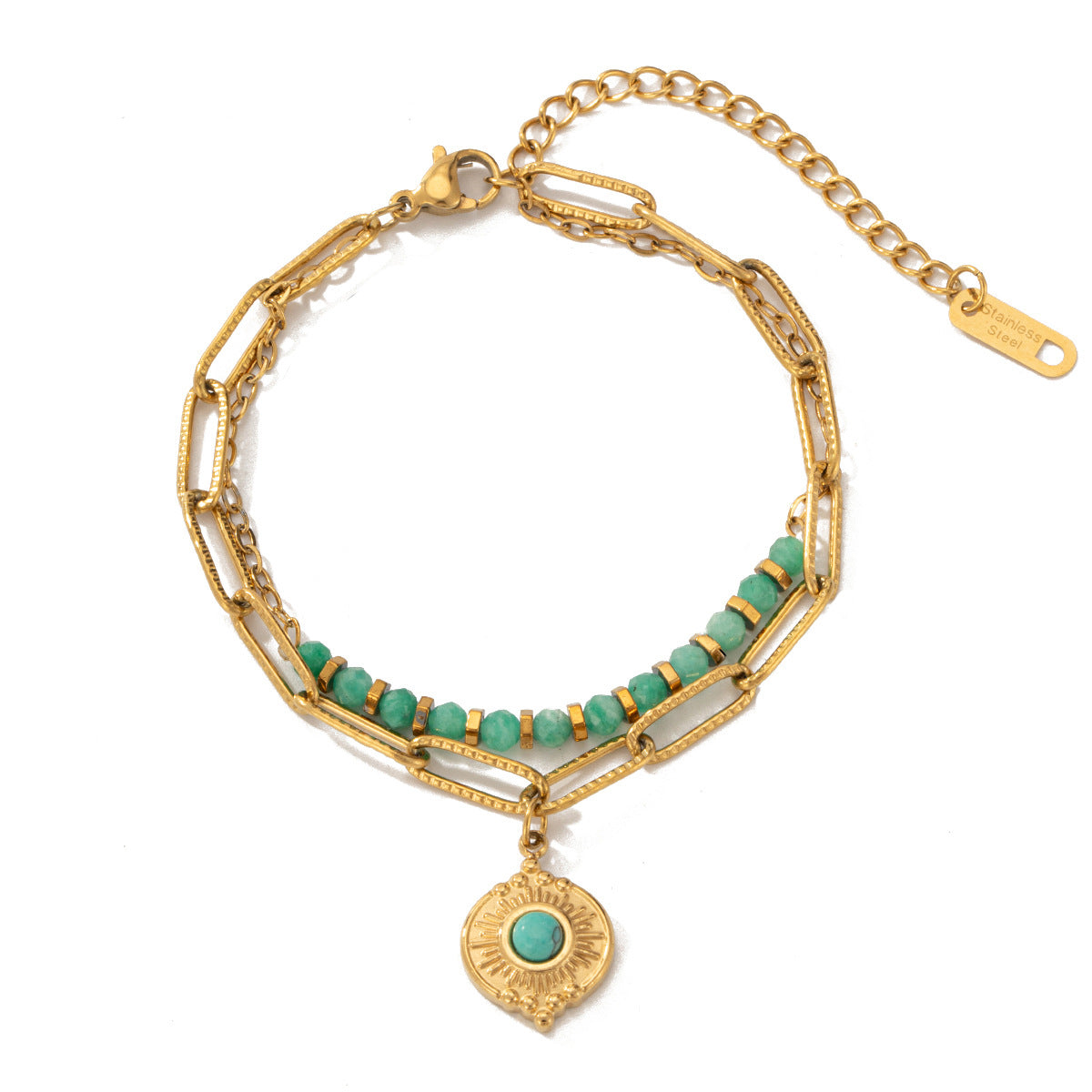 Pulsera bohemia de doble capa con cuentas de piedra natural