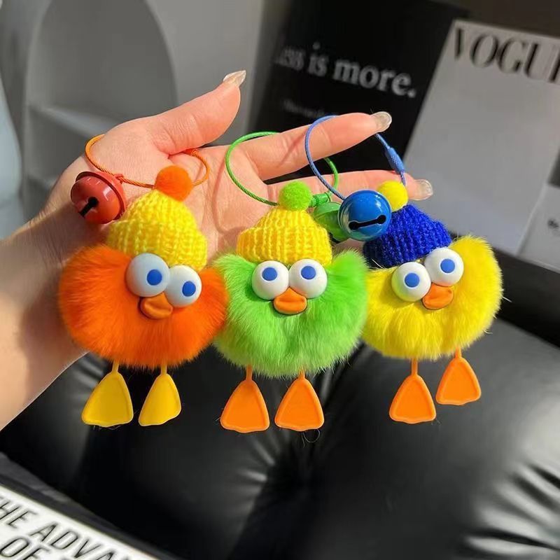 Bonito llavero colgante de coche con patito de piel sintética de conejo Rex
