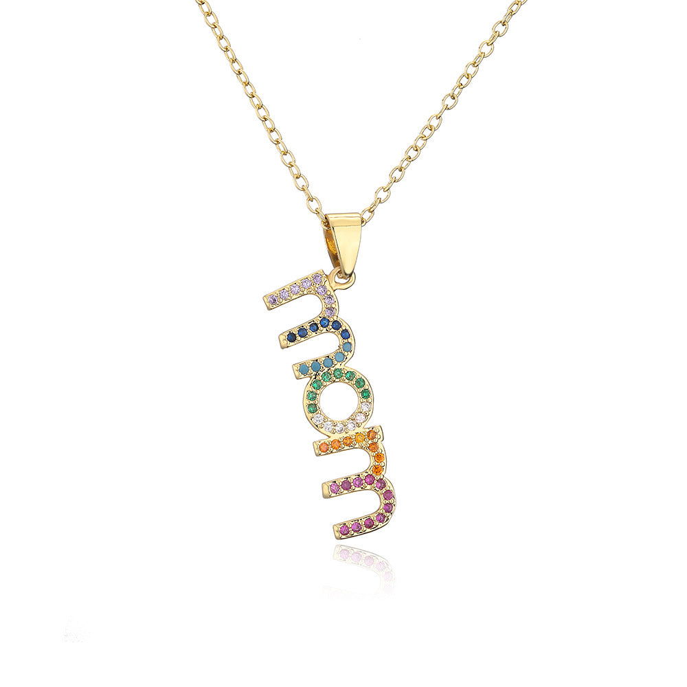 Collar con colgante de circonita para mamá, chapado en cobre de 18 quilates