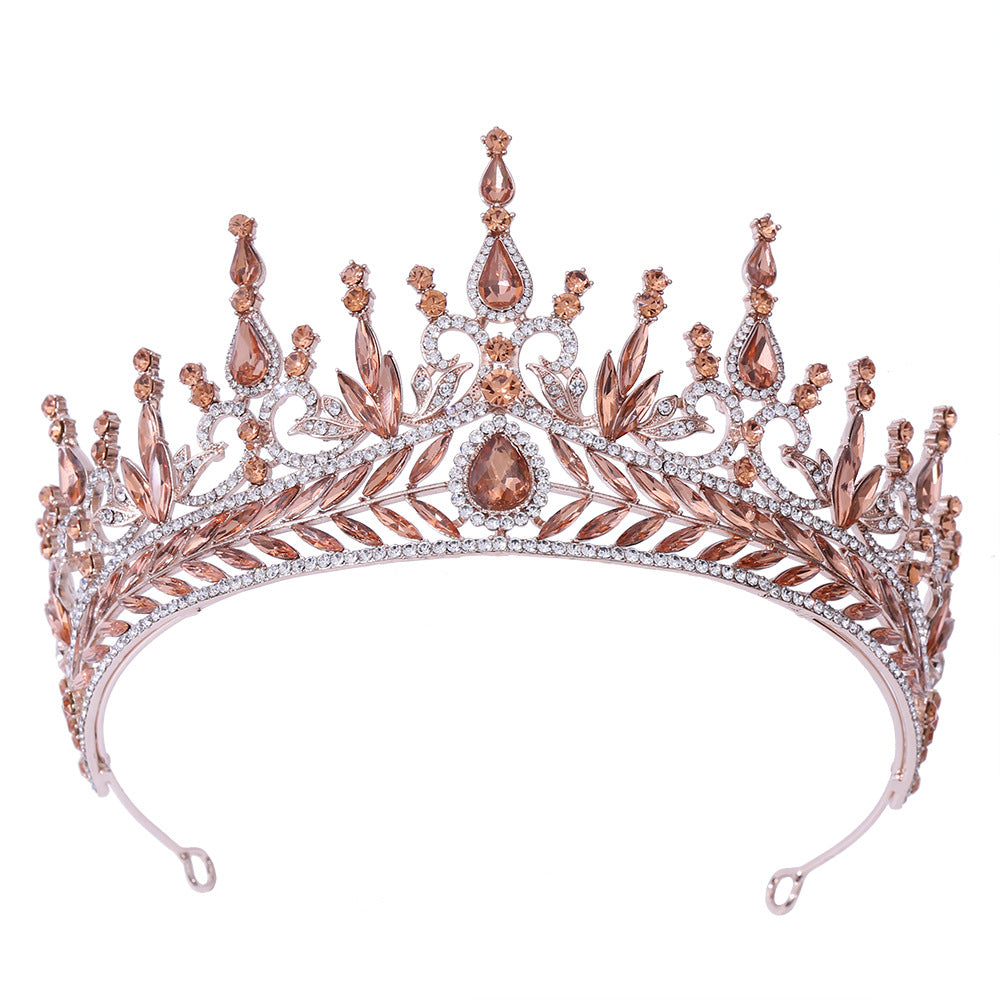 Conjunto de aros para el cabello de boda, corona barroca grande de cristal