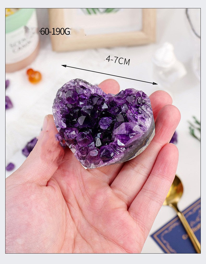 Racimo de cristal de agua morado, decoración de amor, pieza de piedra cruda, espécimen de mineral en forma de corazón