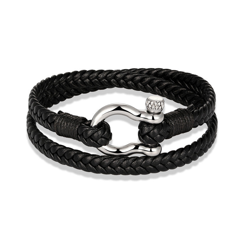 Marine Ankerkette Echtleder Vachette-Verschluss geflochtenes Lederarmband
