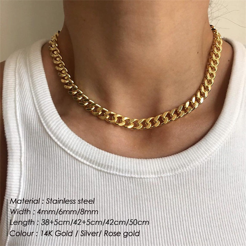 Stainless Steel Necklace 14K Gold Plated Cuban Chain Clavicle Chain